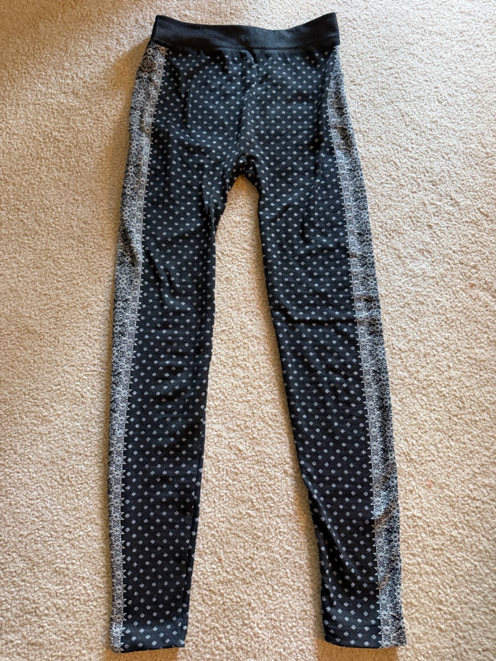 Pink Rose Black Leggings with Gray Patterned Side Stripes